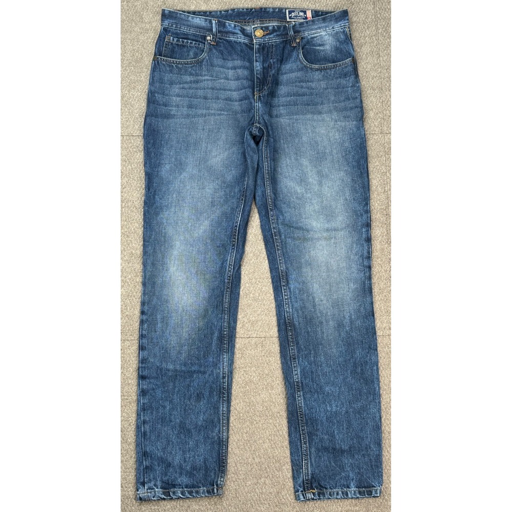 Offline Men's 5 Pocket Premium Rough Denim Straight Leg Denim Jeans Size 34